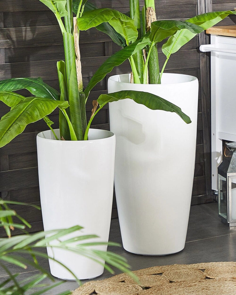 Vaso da fiori per piante da interno esterno miscela di pietra bianca lucido rotondo alto 32 cm