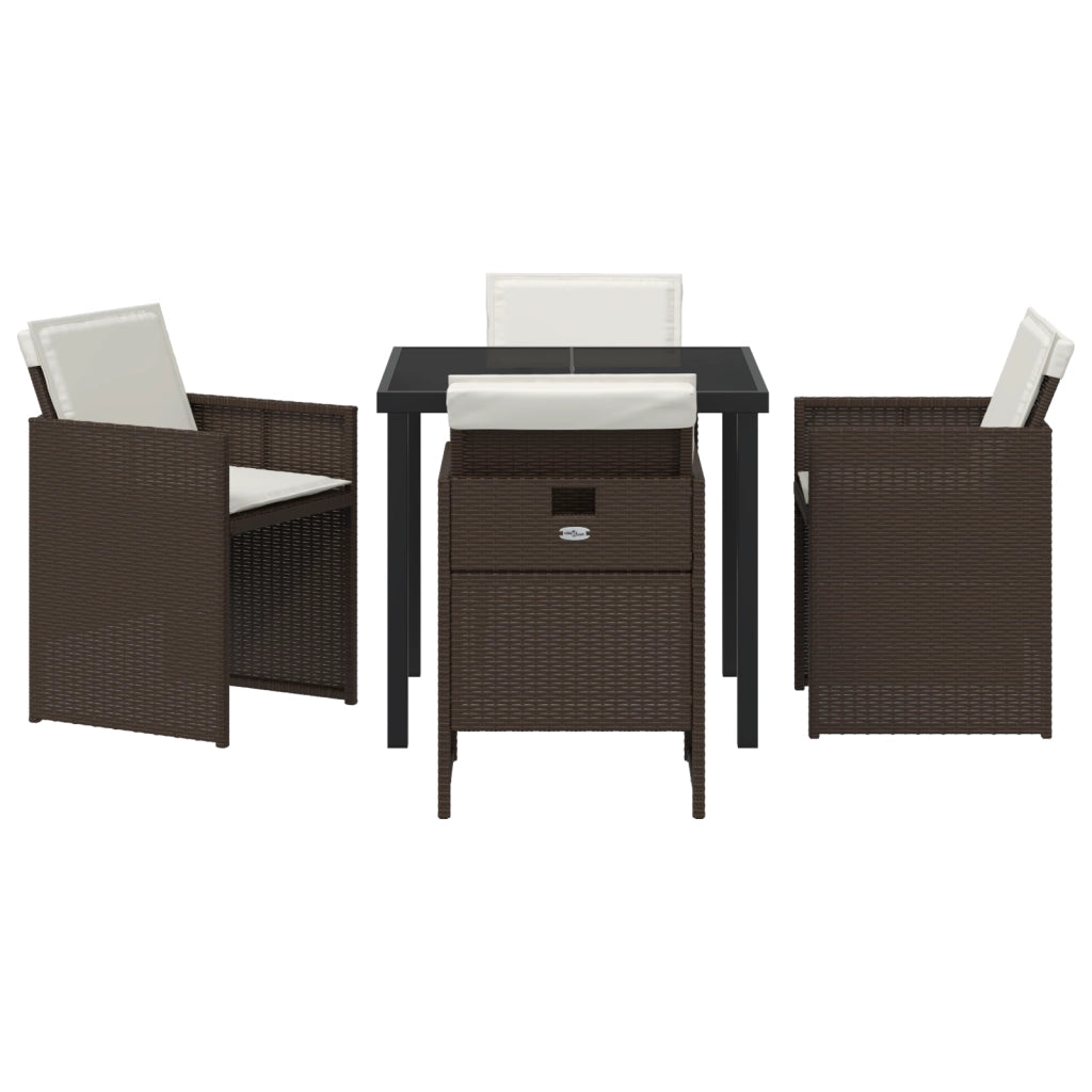 Set da Pranzo da Giardino  5 Pezzi con Cuscini Marrone Polyrattan