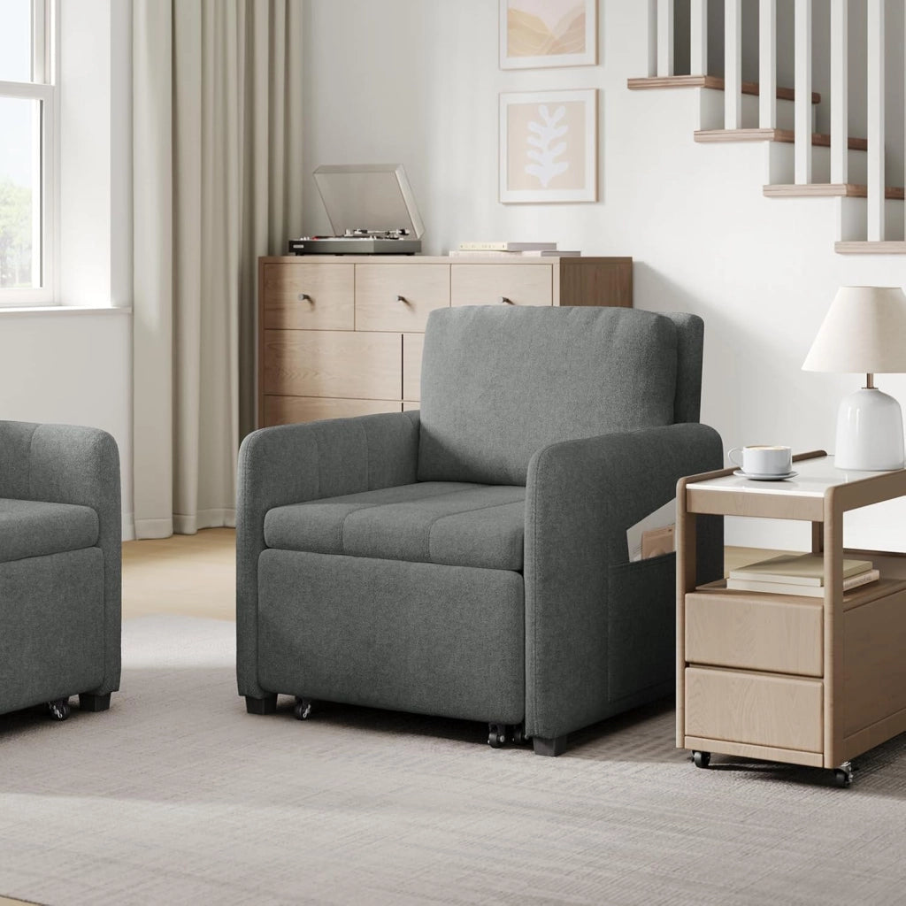 3-in-1 Divano Letto, Poltrona Letto Trasformabile con Reclinazione a 5 Posizioni, Divano Singolo Pieghevole per Piccoli Spazi, Chaise Lounge, Tessuto in Spugna Traspirante, Grigio Scuro