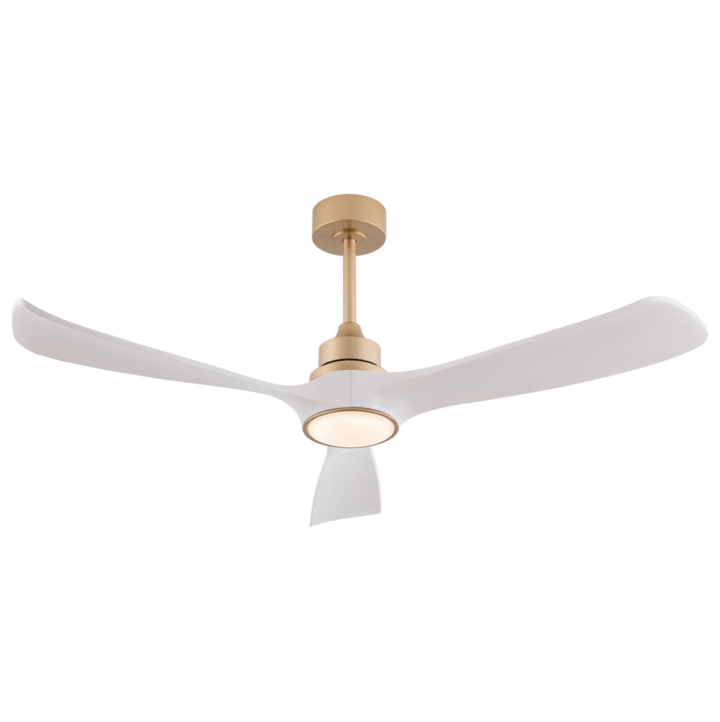 Ventilatore da soffitto con luce 52 pollici bianco e oro; 3 pale in ABS; telecomando e motore DC reversibile