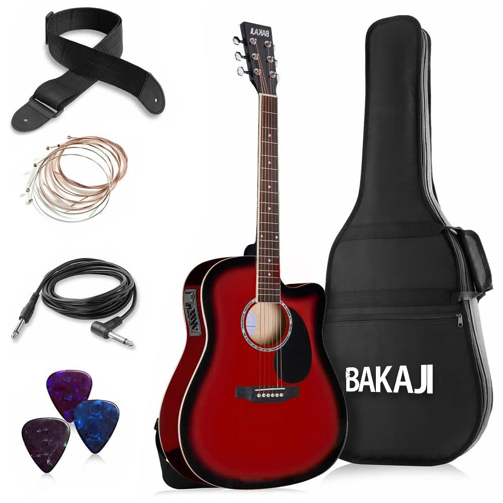 Chitarra Acustica Elettrica Slim 41" Redburst Kit Corde Plettro Tracolla e Cavo