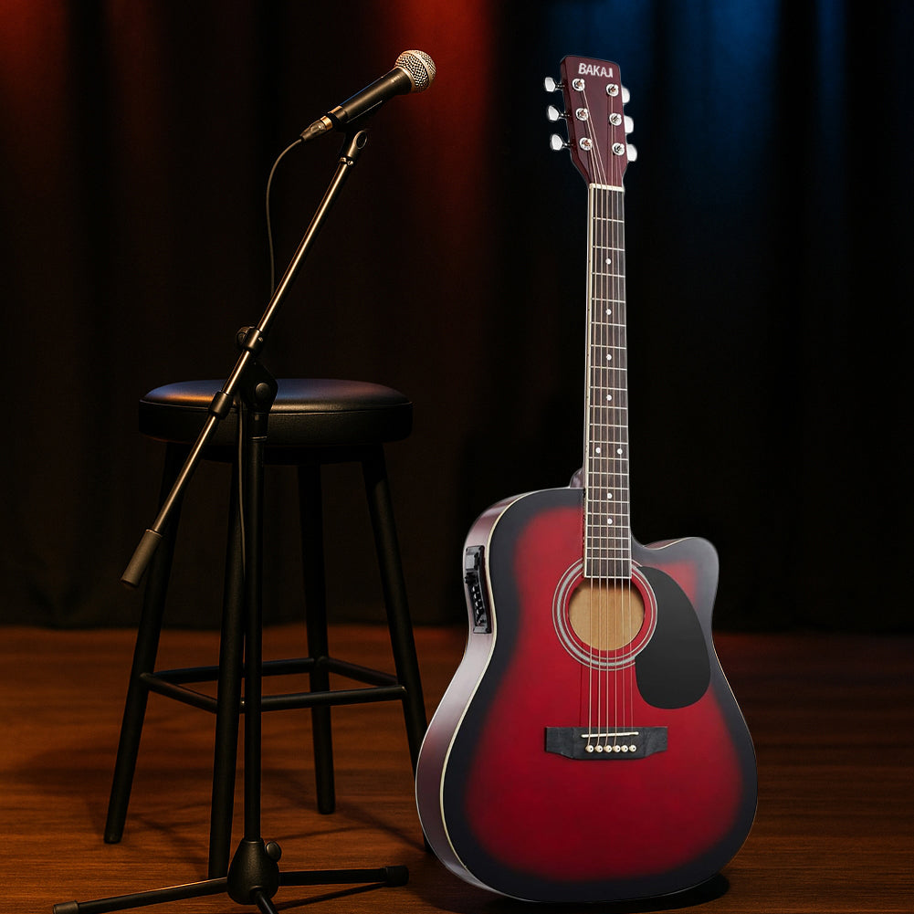 Chitarra Acustica Elettrica Slim 41" Redburst Kit Corde Plettro Tracolla e Cavo