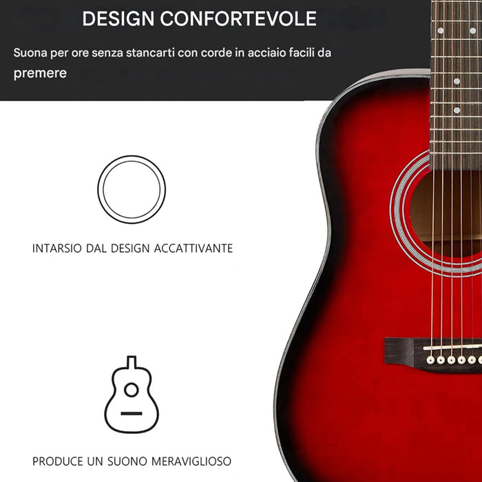 Chitarra Acustica Elettrica Slim 41" Redburst Kit Corde Plettro Tracolla e Cavo