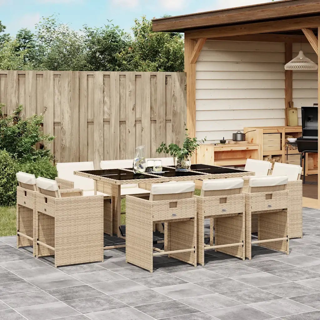 Set da Pranzo da Giardino 11 pz con Cuscini Beige in Polyrattan 3211210
