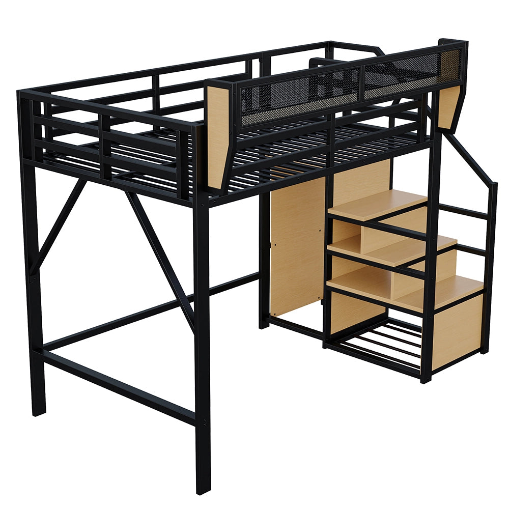Letto a Castello 140x200 – Xylo – Metallo per Adulti/Bambini, Scala Sicurezza, Ripostiglio Flessibile, Nero