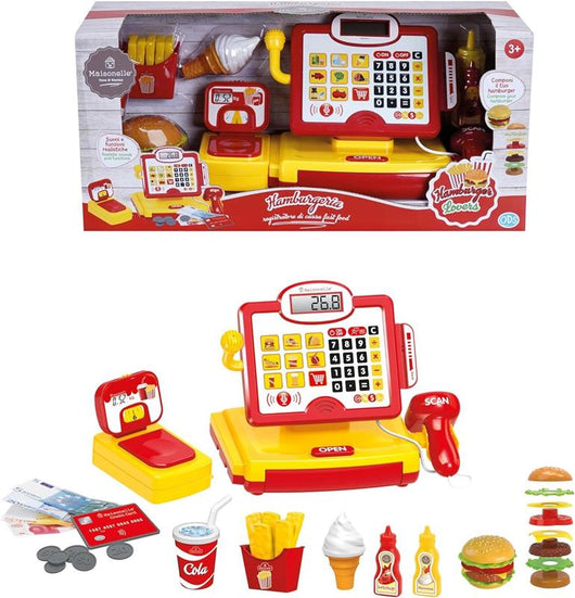 MAISONELLE - HAMBURGER LOVERS SET CON REGISTRATORE DI CASSA
 CON CALCOLATRICE FUNZIONANTE + ACCESSORI