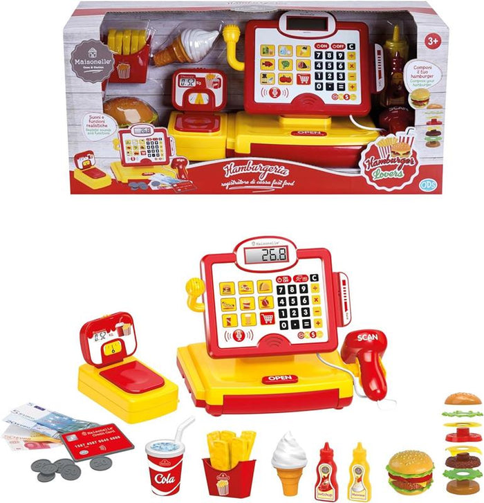 MAISONELLE - HAMBURGER LOVERS SET CON REGISTRATORE DI CASSA
 CON CALCOLATRICE FUNZIONANTE + ACCESSORI