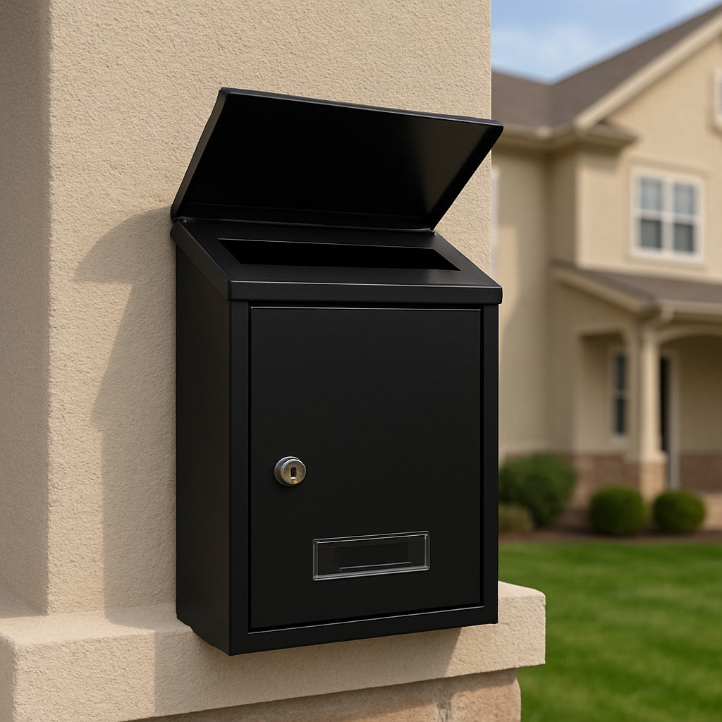 Cassetta Postale da Parete in Metallo Inox con Chiave per Esterno e Interno Nero