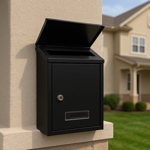 Cassetta Postale da Parete in Metallo Inox con Chiave per Esterno e Interno Nero