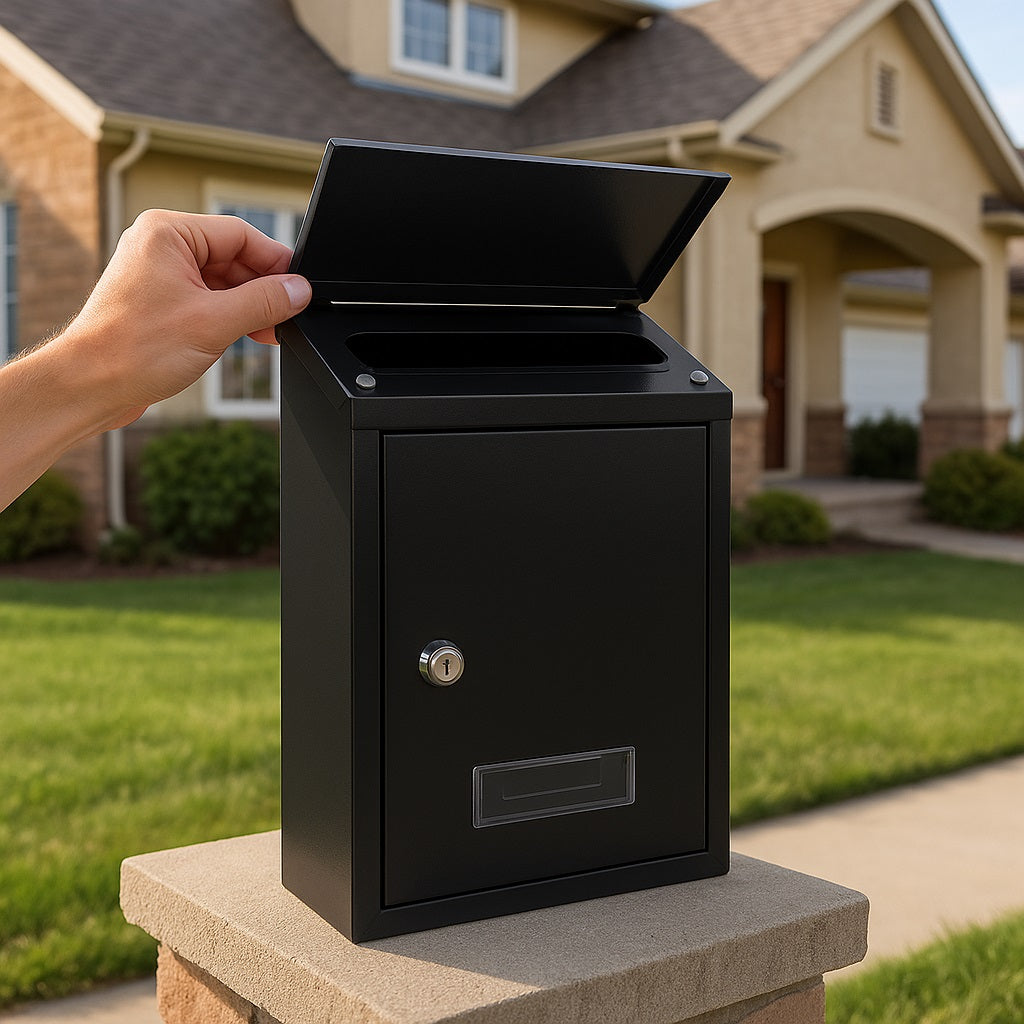 Cassetta Postale da Parete in Metallo Inox con Chiave per Esterno e Interno Nero