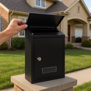 Cassetta Postale da Parete in Metallo Inox con Chiave per Esterno e Interno Nero