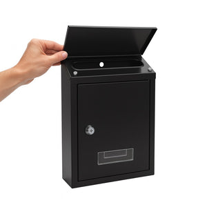 Cassetta Postale da Parete in Metallo Inox con Chiave per Esterno e Interno Nero