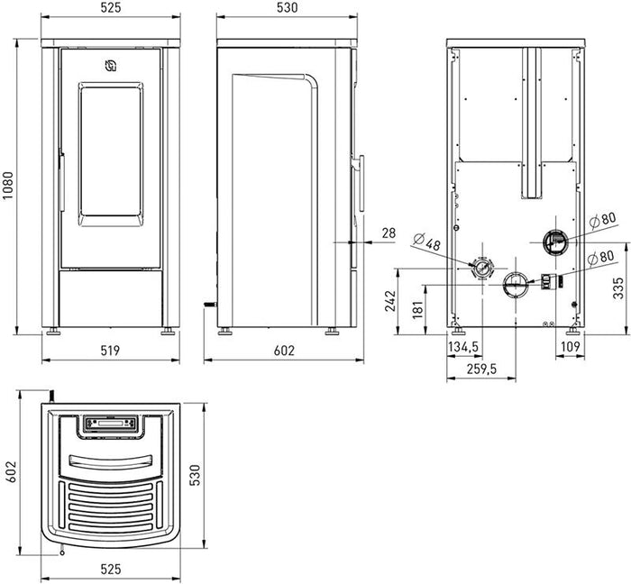 DAHIANA EXTRAFLAME STUFA A  PELLET COLORE BORDEAUX 10 KW