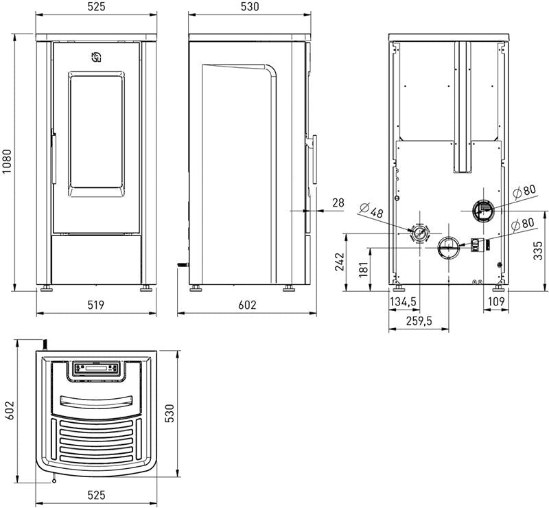 DAHIANA EXTRAFLAME STUFA A  PELLET COLORE BORDEAUX 10 KW
