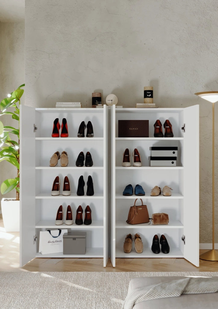 Mobile Portascarpe Cono, Scarpiera 8 Ripiani, 126x35x116h cm Bianco Lucido