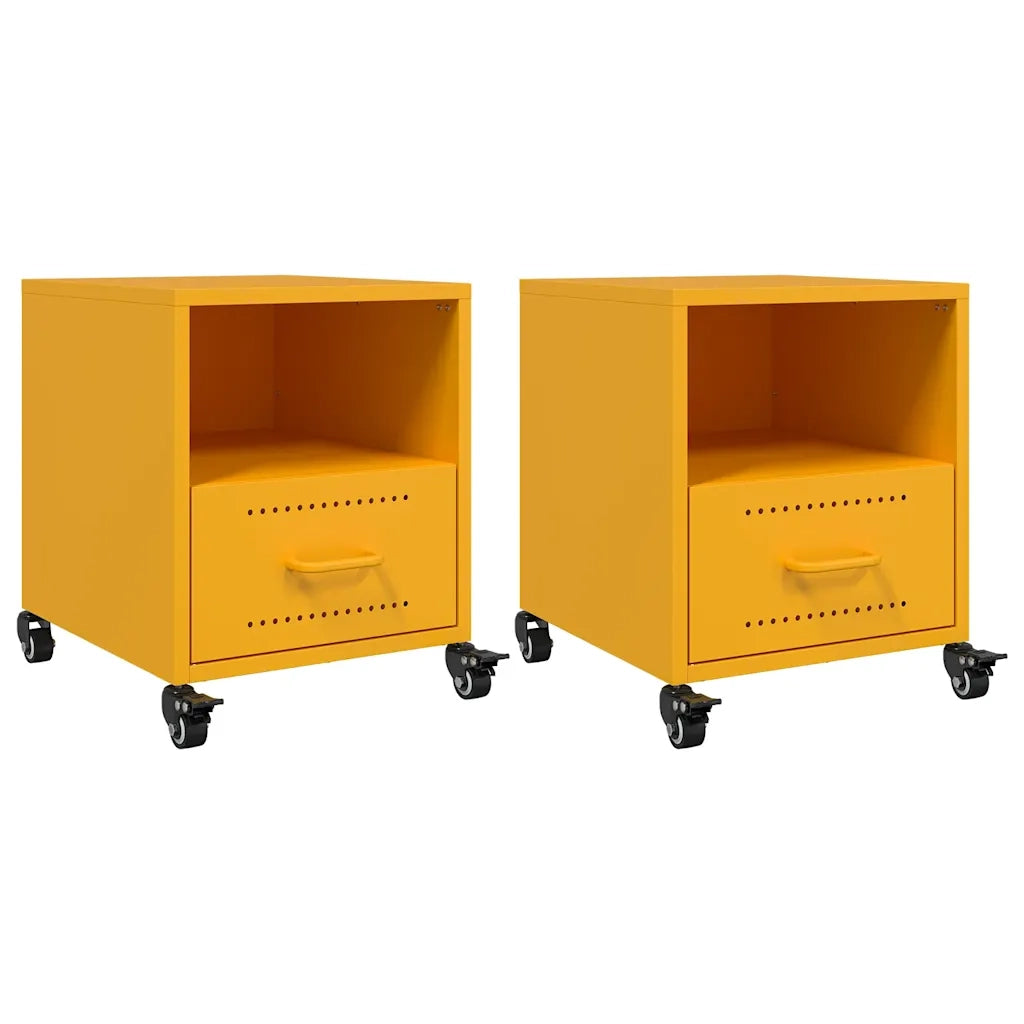 Comodini 2 pz-Set di 2 Tavolino da notte Giallo Senape 36x39x43,5 cm in Acciaio 248774