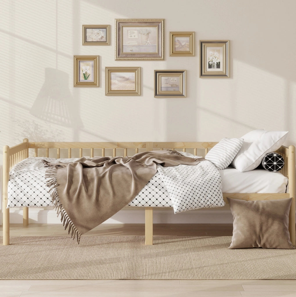Letto singolo 90x200 cm in legno di pino con 3 sponde e doghe