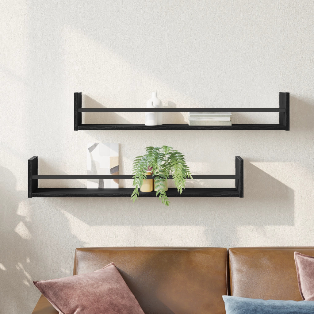 Mensole a muro 2 pcs Legno di rovere nero 80x16x14 cm Legno ingegnerizzato
