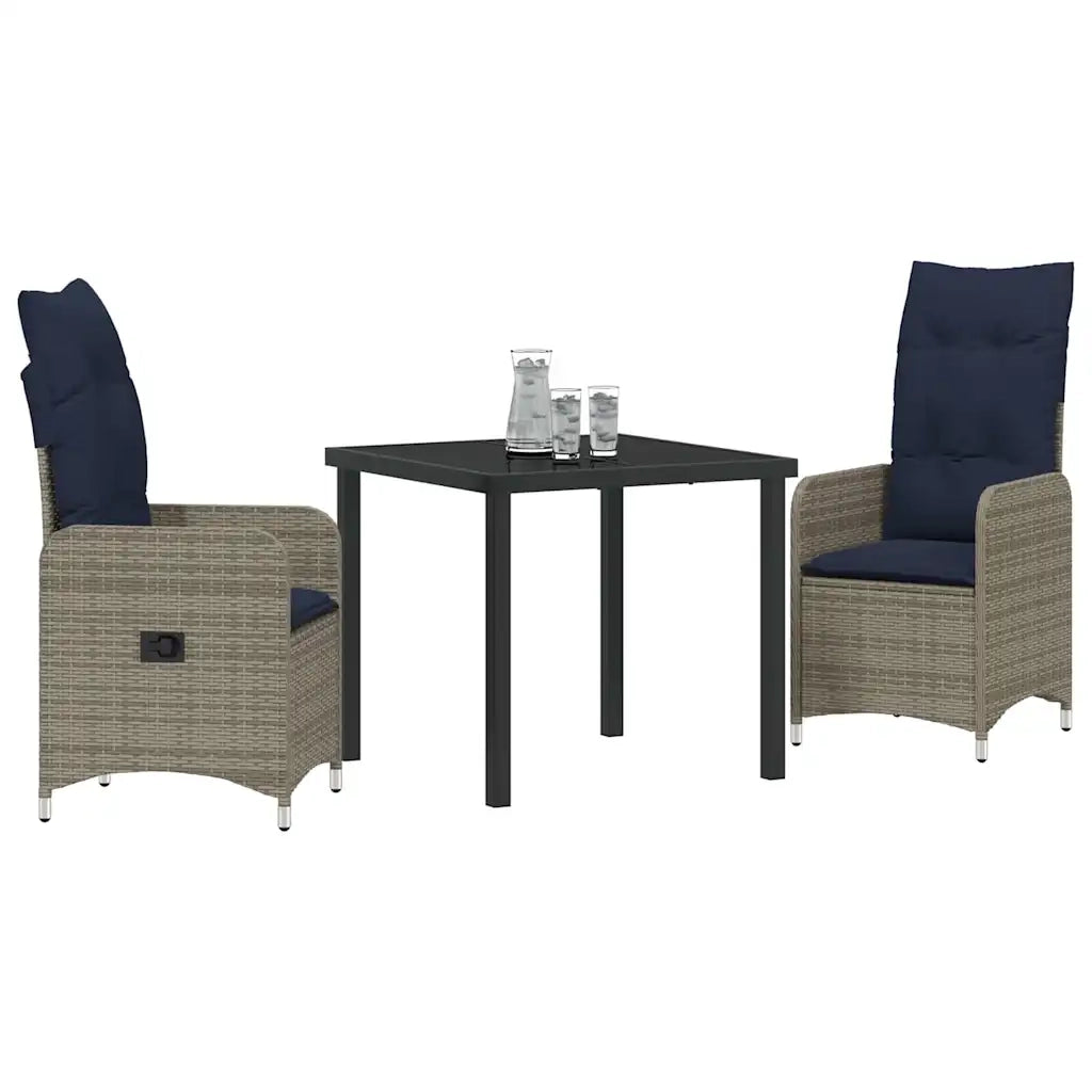vidaXL Set da Pranzo per Giardino 3 pcs Grigio polyrattan