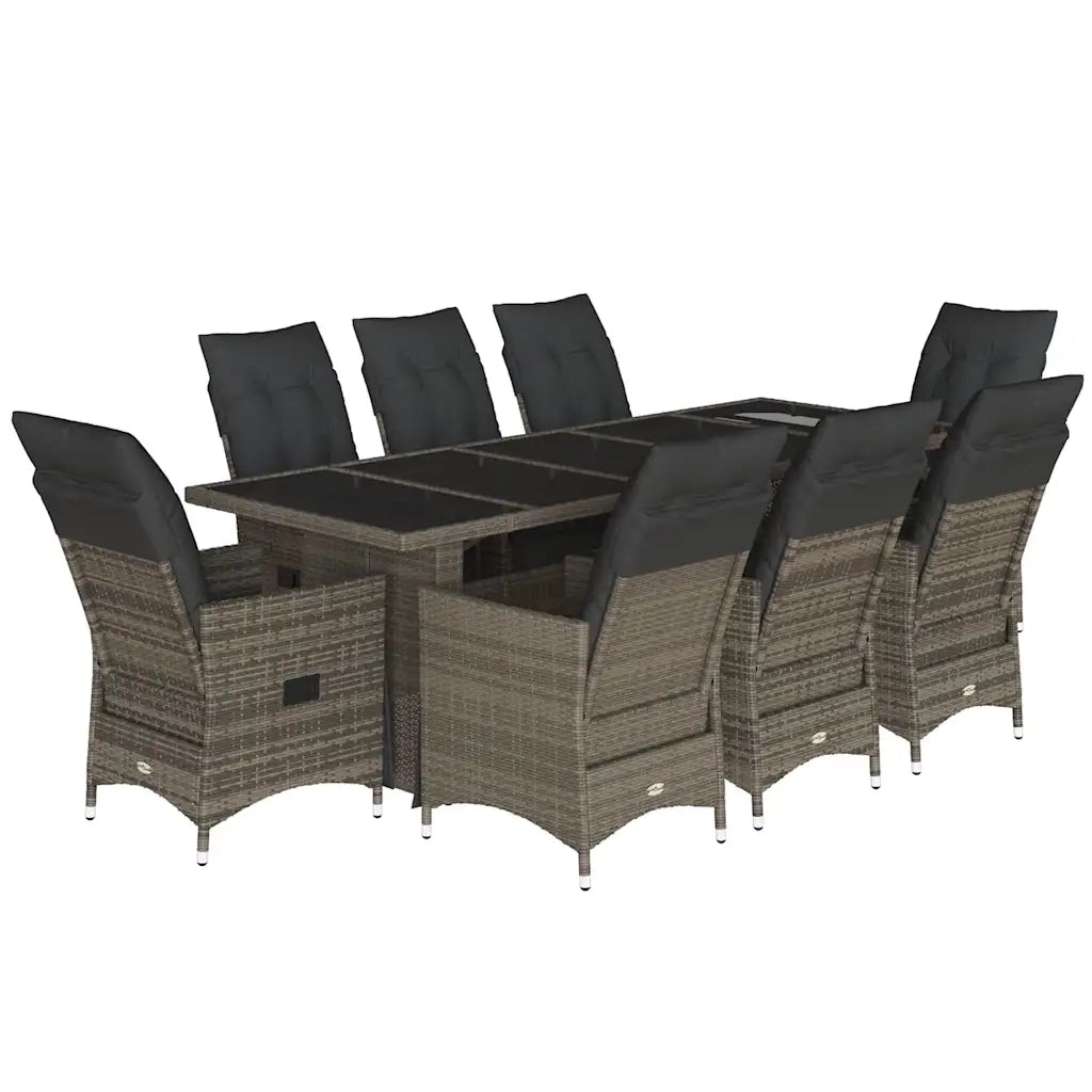 Set BistrÃ² da Giardino 9 pz con Cuscini in Polyrattan Grigio