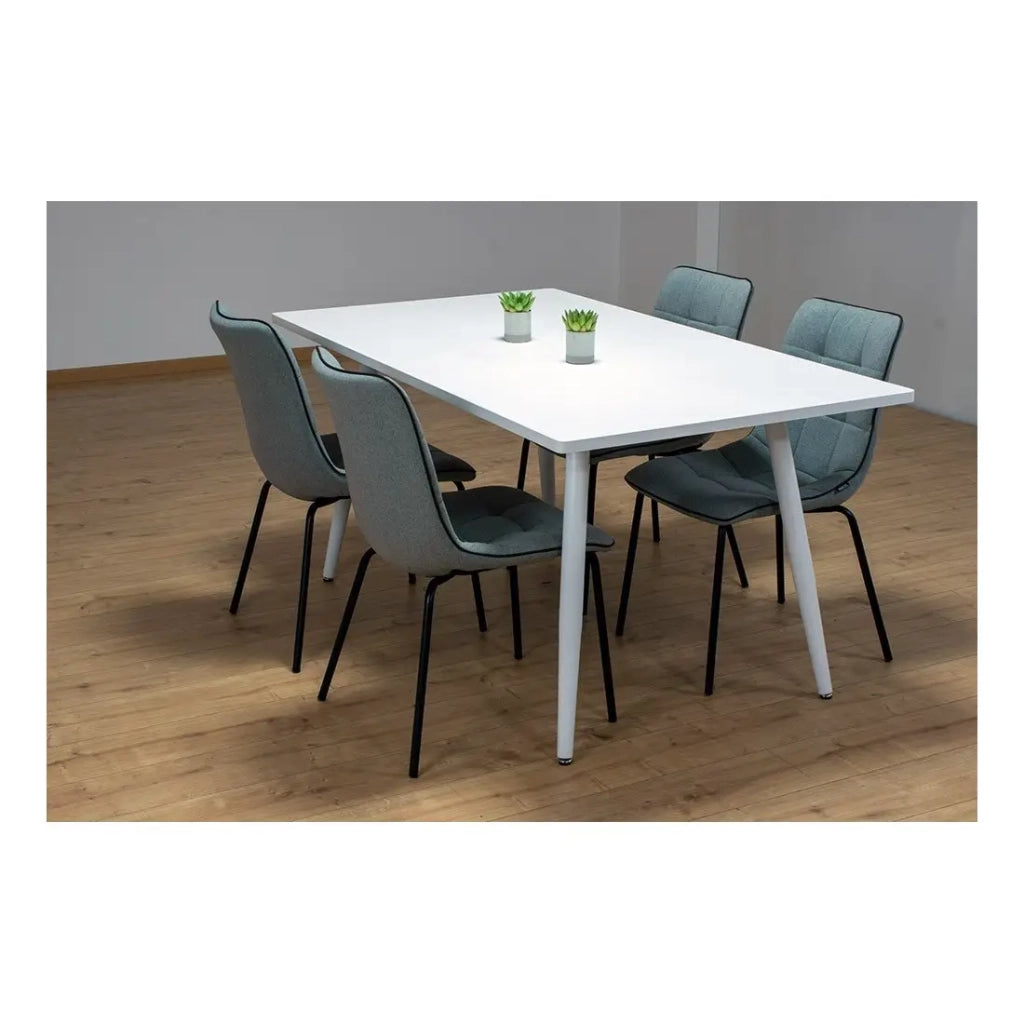 Tavolo da pranzo RENNES – Rettangolare – Piano bianco e gambe in metallo – Design moderno