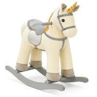Cavallo a Dondolo Unicorno Beige in Peluche con Suoni Realistici Base in legno 3+