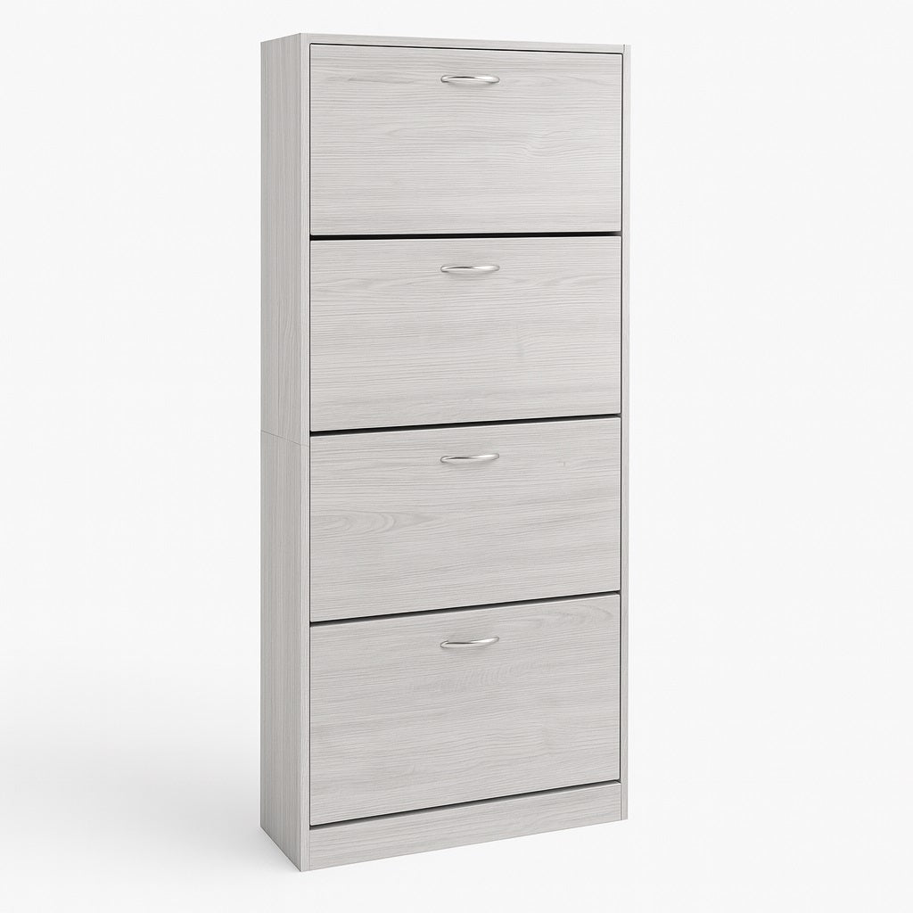 Scarpiera 4Ante Doppia Profondità Salvaspazio Grigio 63x24 H150cm Legno Mdf