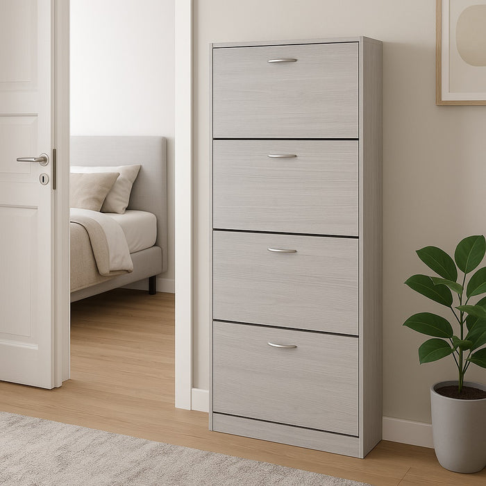 Scarpiera 4Ante Doppia Profondità Salvaspazio Grigio 63x24 H150cm Legno Mdf