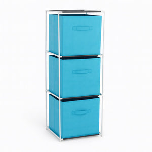 Cassettiera Multiuso in Metallo 3Cassetti in Stoffa 35x35 H 102cm Celeste Salvaspazio