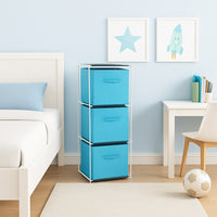 Cassettiera Multiuso in Metallo 3Cassetti in Stoffa 35x35 H 102cm Celeste Salvaspazio
