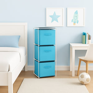 Cassettiera Multiuso in Metallo 3Cassetti in Stoffa 35x35 H 102cm Celeste Salvaspazio