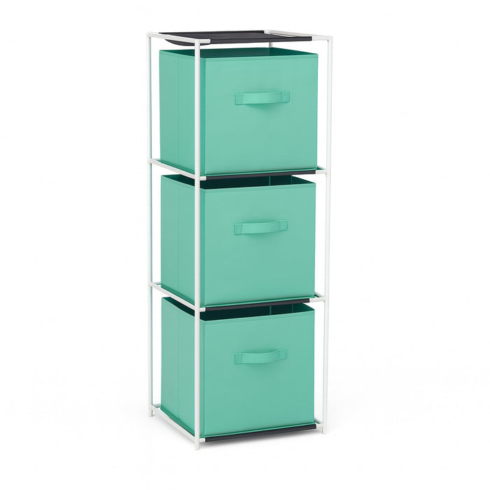 Cassettiera Multiuso in Metallo 3Cassetti in Stoffa 35x35 H 102cm Verde Salvaspazio