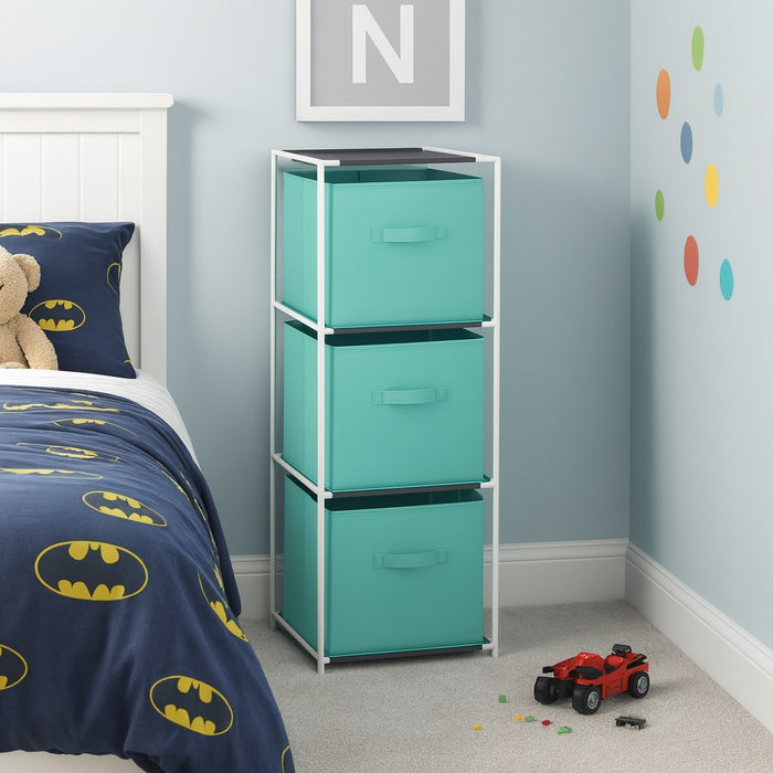 Cassettiera Multiuso in Metallo 3Cassetti in Stoffa 35x35 H 102cm Verde Salvaspazio