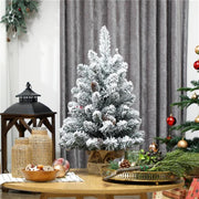 ALBERO DI NATALE PICCOLO ALTO 60 CM CON 72 RAMI INNEVATI, PIGNE E BACCHE ROSSE, VERDE