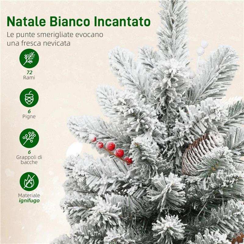 ALBERO DI NATALE PICCOLO ALTO 60 CM CON 72 RAMI INNEVATI, PIGNE E BACCHE ROSSE, VERDE