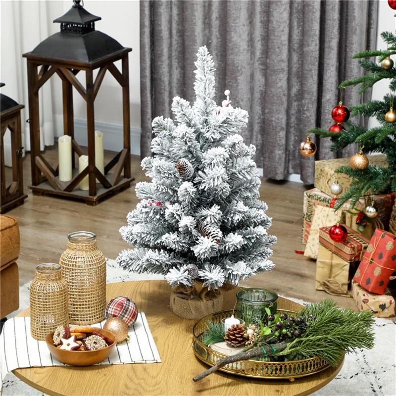 ALBERO DI NATALE PICCOLO ALTO 60 CM CON 72 RAMI INNEVATI, PIGNE E BACCHE ROSSE, VERDE