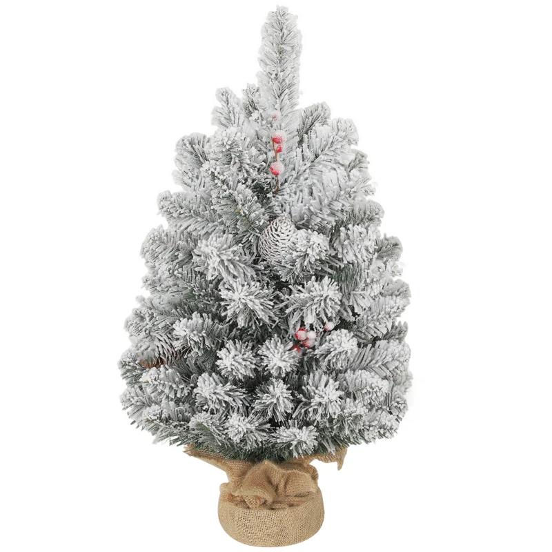 ALBERO DI NATALE PICCOLO ALTO 60 CM CON 72 RAMI INNEVATI, PIGNE E BACCHE ROSSE, VERDE