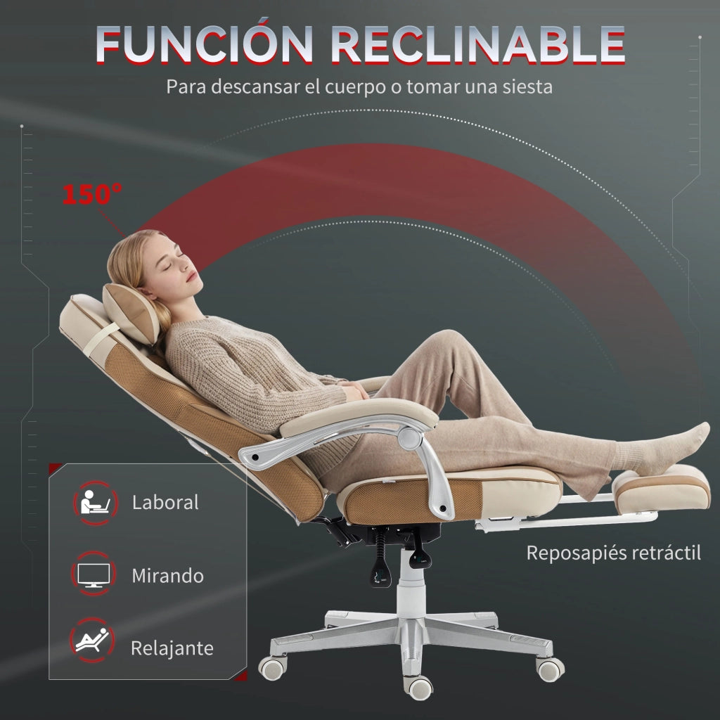Sedia Gaming Reclinabile ¨C Xylo ¨C Crema con Poggiapiedi Retrattile e Supporto Lombare