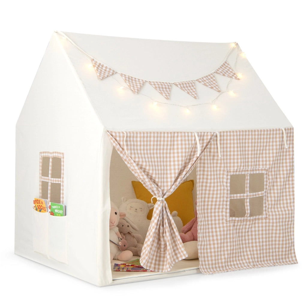 Tenda da gioco per bambini con tappetino imbottito 2 finestre traspiranti e 2 tasche, Casetta tenda da gioco Beige-Tende e Casette per bambini