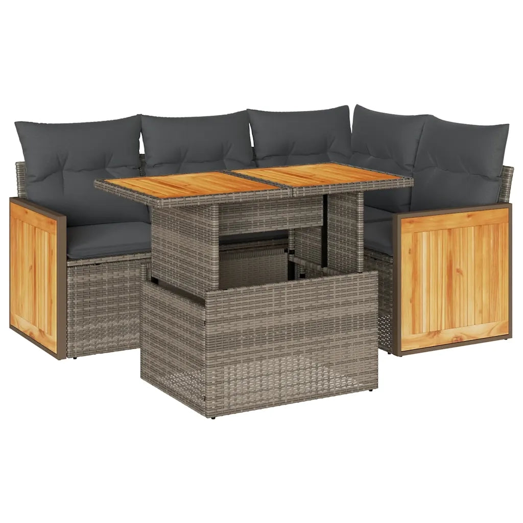 Set Divano Giardino 5 pz con Cuscini Grigio Polyrattan Acacia 3327707