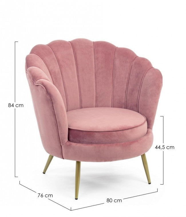 Poltrona Giliola in Tessuto effetto Velluto Rosa