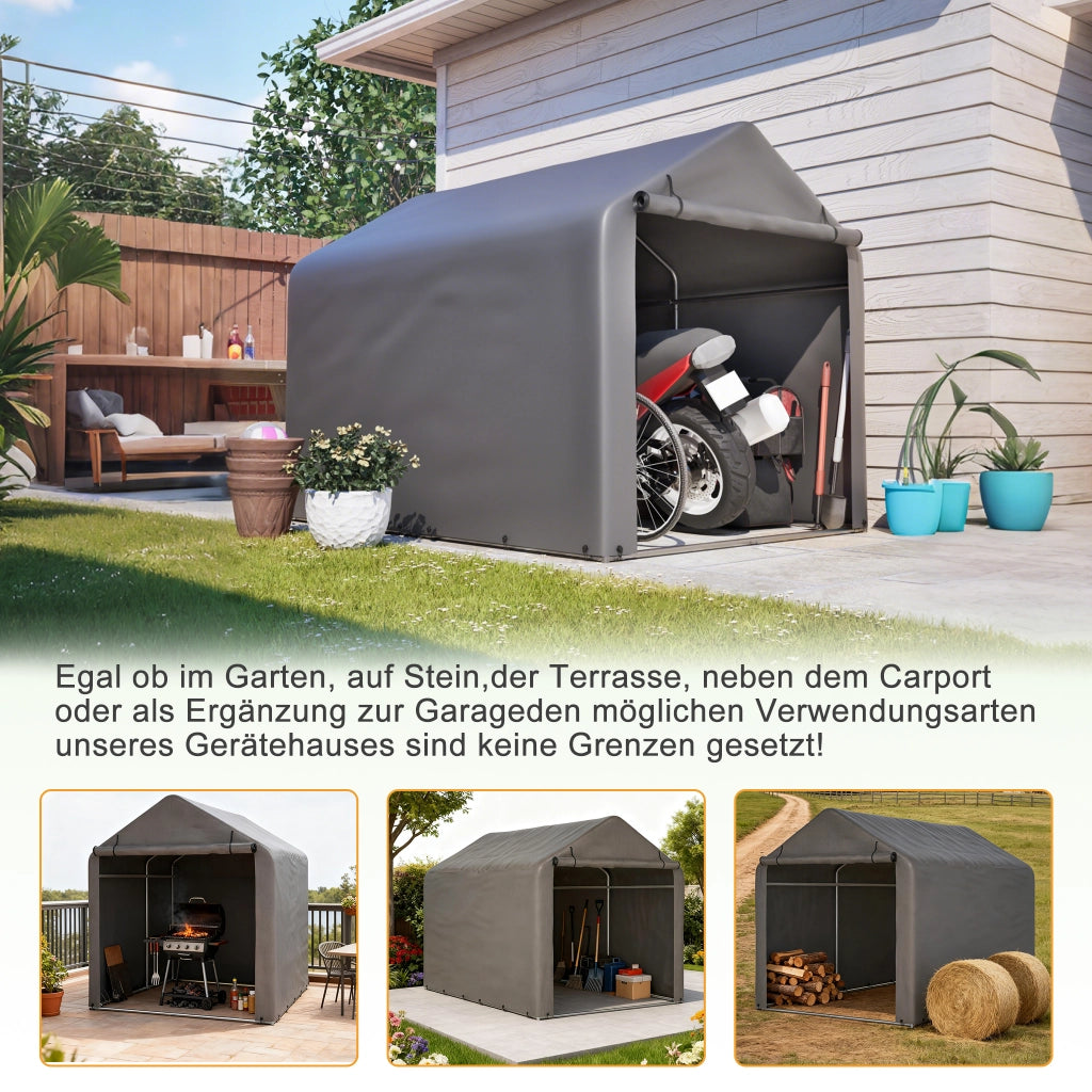 Garage per biciclette 160x220x165 cm porta a rulli telaio in acciaio nero rivestimento PE impermeabile perfetto per riporre biciclette e attrezzi da giardino terrazza e cortile