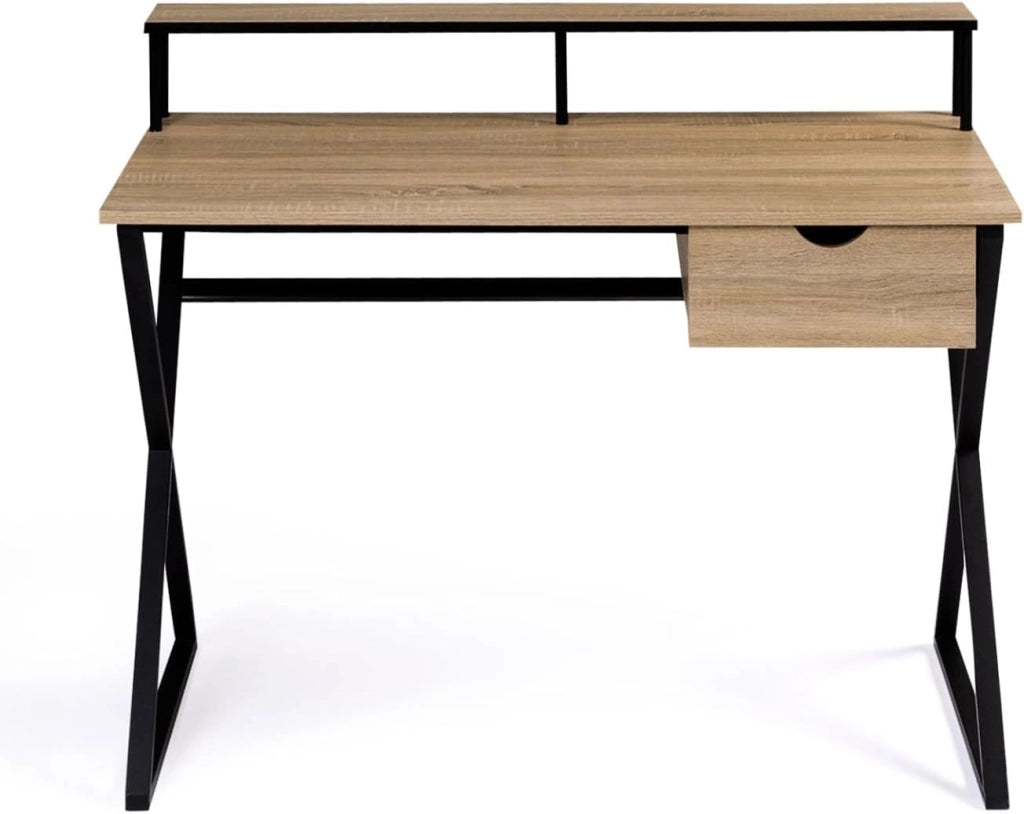 Scrivania a 1 cassetto ENZO, a gambe incrociate, design industriale