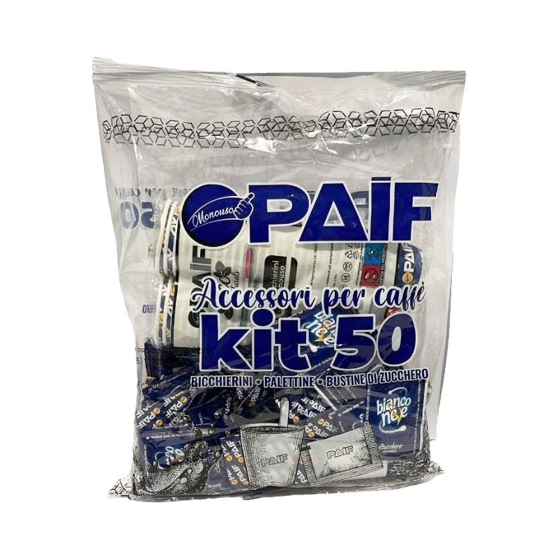 PAIF KIT ACCESSORI PER CAFFE MONOUSO - 50 BICCHIERINI, 20 PALETTINE E 50 BUSTINE ZUCCHERO ZELO 150PZ