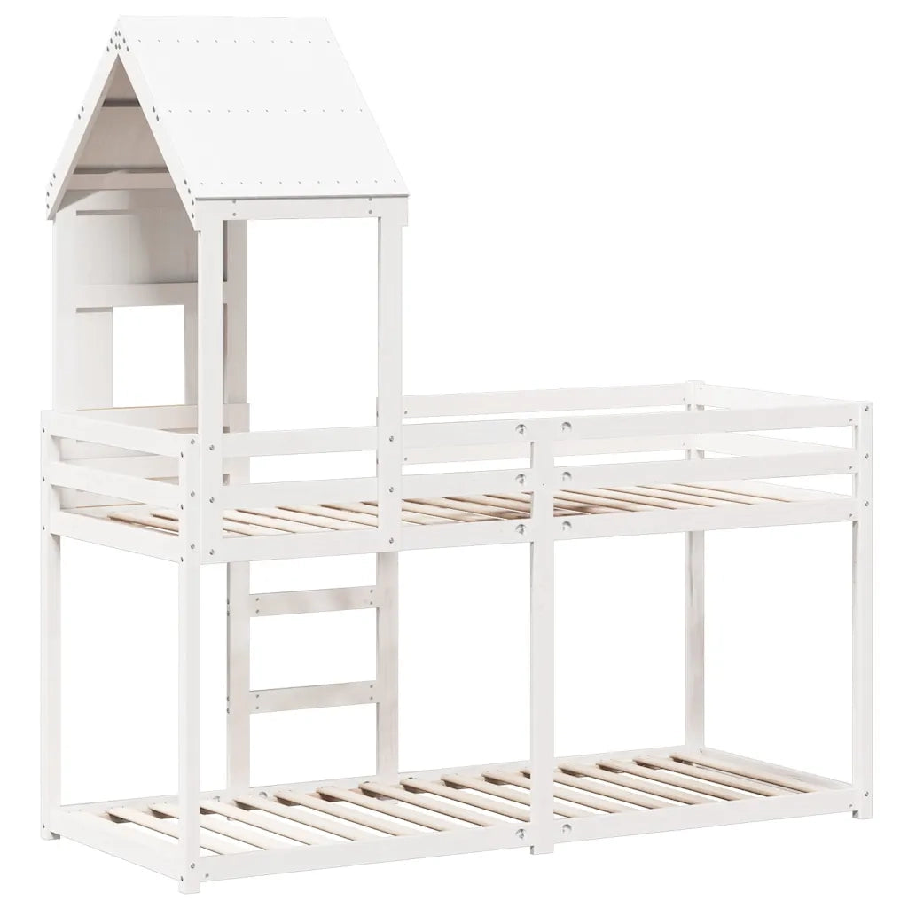 Letto a Castello con Tetto Bianco 90x200 cm in Legno di Pino 3281998