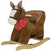 Cavallo Dondolo Cavalcabile Peluche Cavallo con Suoni Cintura Sicurezza Gioco Legno