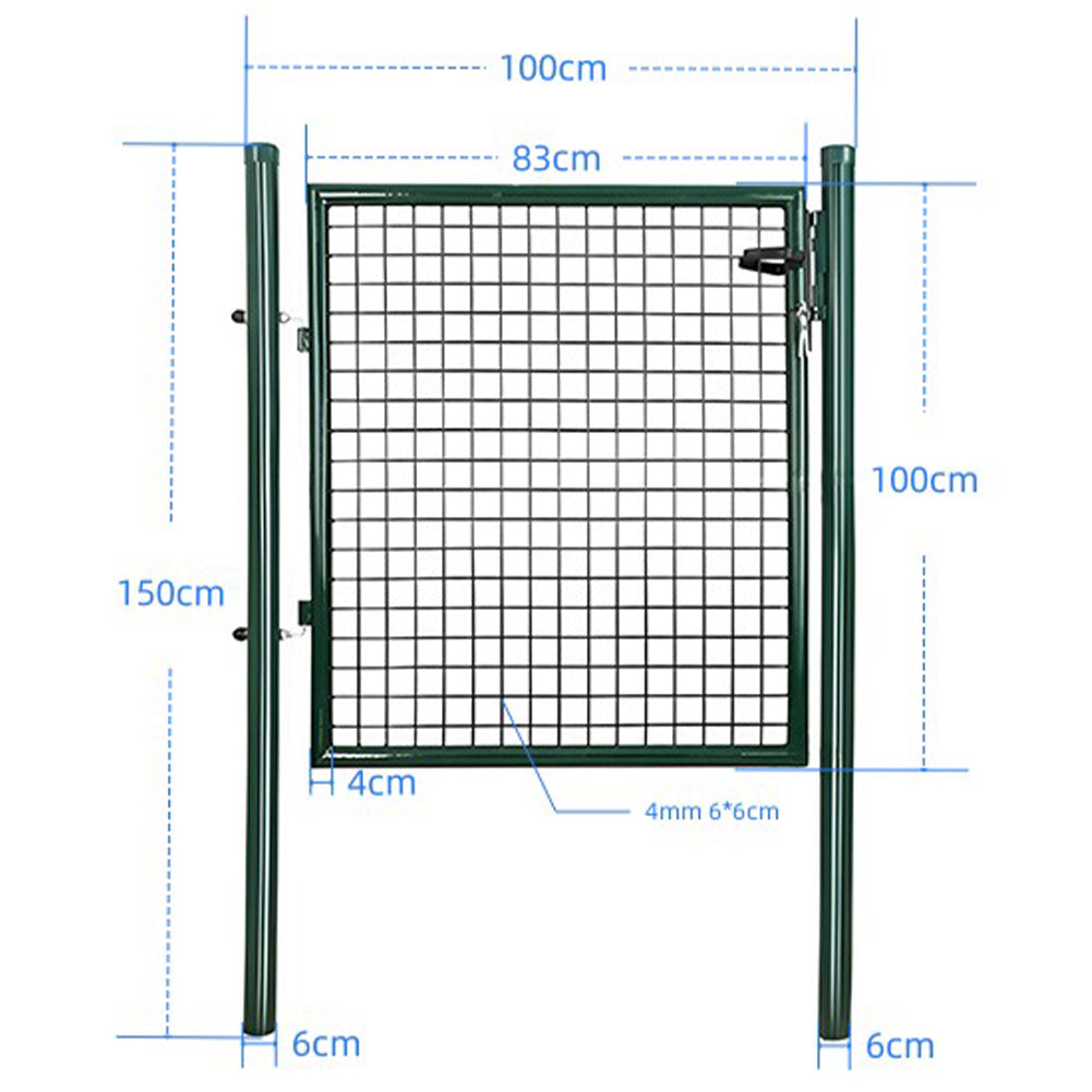 Cancello Pedonale in Metallo Verde 100x150 cm con Chiave per Recinzione Giardino