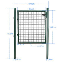 Cancello Pedonale in Metallo Verde 100x150 cm con Chiave per Recinzione Giardino