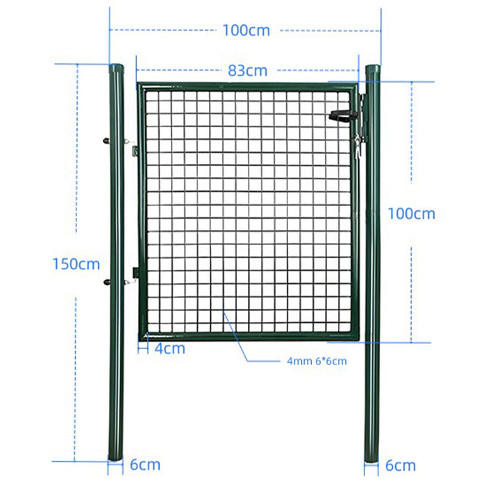 Cancello Pedonale in Metallo Verde 100x150 cm con Chiave per Recinzione Giardino
