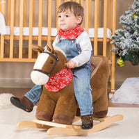Cavallo Dondolo Cavalcabile Peluche Cavallo con Suoni Cintura Sicurezza Gioco Legno